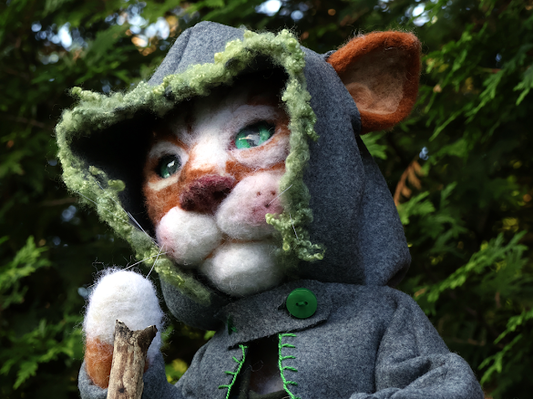 Needle felted forest cat